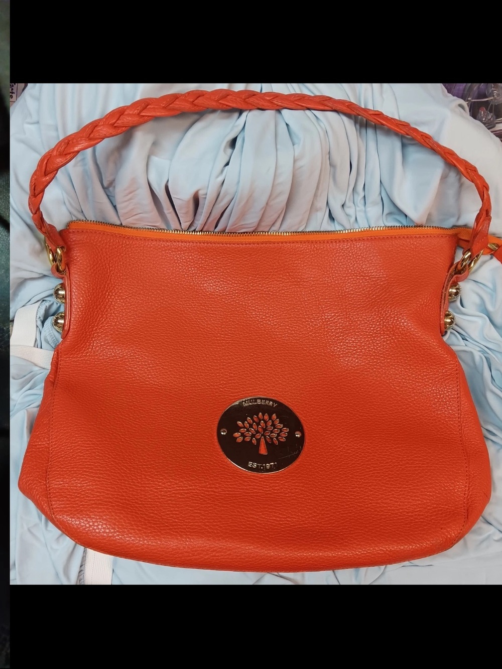 Mulberry Orange Pebbled Leather Shoulder Bag with Braided Strap